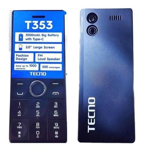 Tecno T353 : Small Button Phone Wireless FM, 3000mAh Lasting Big Battery with Type-C, Bright Torch, Dual SIM Card - Black