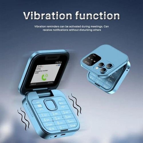 Mtk i16Pro Mini Flip Phone, Dual SIM Magic Voice Changer, Camera Phone, Blue