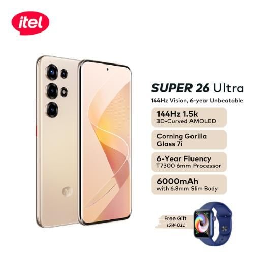 itel SUPER 26Ultra 6.78" 3D-Curved Amoled,144HZ , 6000mah 256GB - Pink Gold + Free itel Smartwatch ISW-011