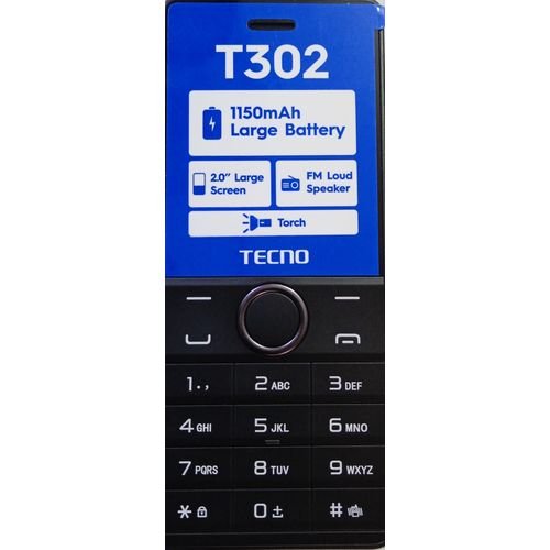 Tecno T302 Dual Sim With Camera & TorchLight Fm, Speaker - Black