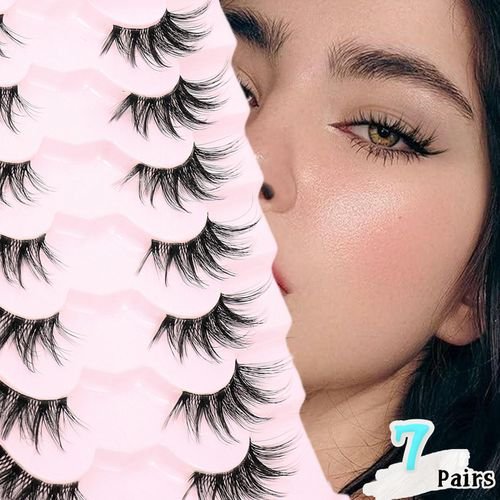 7 Pairs Fluffy Artificial Mink Eyelashes Thick False Eyelashes Curling Eyelashes 3D Natural Eyelashes For Holiday Parties
