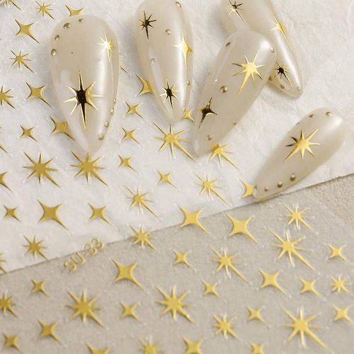 2Pcs Golden 3D Metal Laser Starburst Nail Stickers - Y2K Style for Manicure & French Nail Art