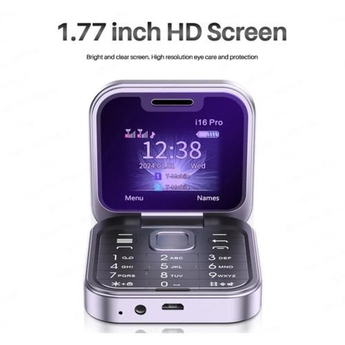 Mtk i17 PRO Mini Foldable Flip Mobile Phone with FM Radio Magic Voice Blacklist Speed Dial, Purple